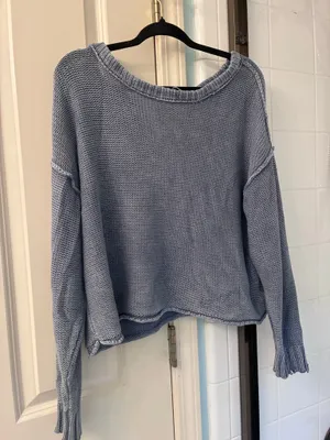 American Eagle Outfitters Sweater Womens L Cropped Crew Neck Washed Slouchy Boxy thumbnail 3