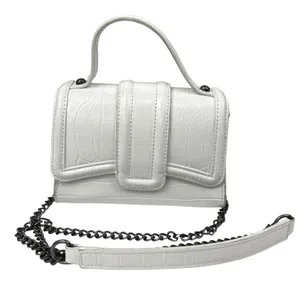Zara Women's White leather Croc Embossed Chain Strap Satchel Crossbody Handbag thumbnail 2
