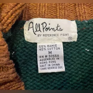 VTG All Points Grandpa Sweater Patchwork Eclectic‎ Cotton Knit Multicolor Medium Blue thumbnail 4