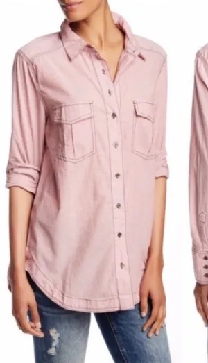 Free People Last Chance Cotton Button Down Pink Medium thumbnail 1