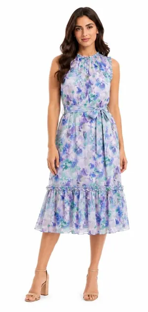 Adrianna Papell -‎ Watercolor Chiffon Print Dress thumbnail 1