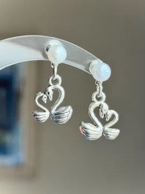 Handmade fairy whimsy cottage swan dangle earrings  🦢🩵 thumbnail 2