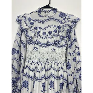 ASOS EDITION White Blue Embroidered Maxi Dress Lace Long Sleeve US 2 . thumbnail 4