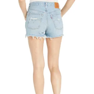 Levi's Taille Haute Line 501 High Waist Ripped Cutoff Denim Shorts Size 28 thumbnail 2
