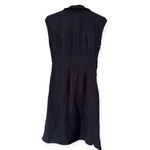 NWT OGL Viscose Linen Collared V-neck Midi Dress Drawstring Denim Navy Small thumbnail 4