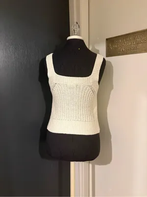 Wilfred Aritzia Linen Cotton Blend Cream Square-Neck Knitted Tank Top thumbnail 3