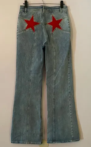 We The Free Firecracker Flare Jeans Light Wash High Rise Red Stars Retro size 30 thumbnail 1