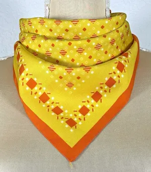 Vintage Ray Strauss Scarf 18” Yellow Orange Geometric Mod Bandana Italy Square thumbnail 1