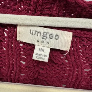 Umgee USA Burgundy Cable Open Front Chunky Knit Cardigan Oversized M/L Boho thumbnail 6
