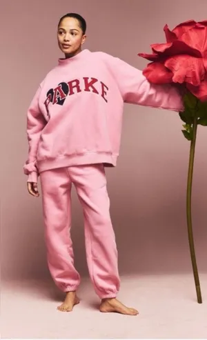 Parke Valentine’s Day Jean Heart Varsity Mock neck Sweatshirt Size S/M thumbnail 1