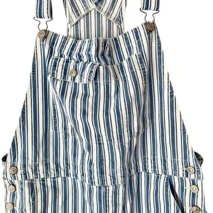 American Eagle Blue White Denim Overall Shorts size XL thumbnail 4