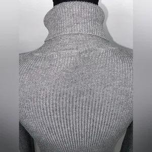 Turtleneck Sweater Grey Rib Knit Large Ambiance Apparel Stretch Top thumbnail 11