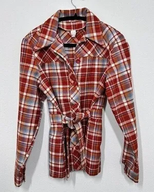 Vintage Wrangler Women's Plaid Flannel Belted Shacket Jacket Western Retro Rodeo thumbnail 1