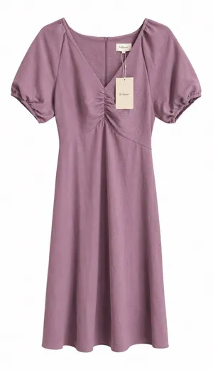 bohme Mauve V-Neck Puff Balloon Sleeve Midi Dress XS thumbnail 1