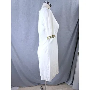 Eliza J‎ Ivory Jewel Embellished Shift Dress Gold Beaded Neckline Size 8 thumbnail 6