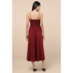 NWT Lulus Tandria Burgundy Smocked Sleeveless Midi Dress Gala Banquet Size S thumbnail 3