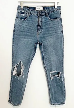 Abercrombie High Rise Distressed Mom‎ Jeans 28 Grunge Punk Retro Slouchy 90s thumbnail 1