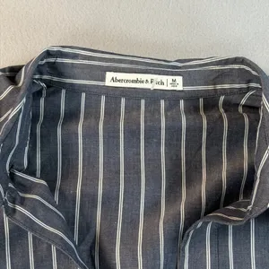 Abercrombie & Fitch Navy Pinstripe Tie Front Long Sleeve Top Womens Medium M thumbnail 5