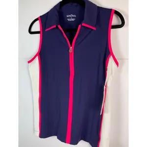 KINONA Golf Top Women S Navy Pink White Sleeveless 1/4 Zip Colorblock NWT thumbnail 3