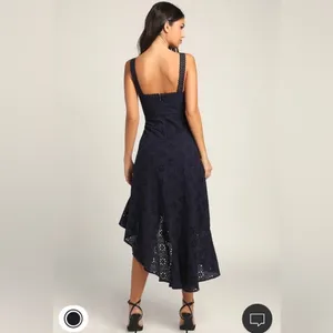 Lulus Navy Blue Holiday Sleeveless Trimmed Embroidered‎ Asymmetric Dress Sz M thumbnail 5