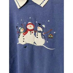 Top Stitch By Morning Sun Embroidered Snowman Crewneck Collared Sweatshirt XL thumbnail 2