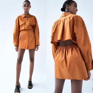 Zara Shirt Dress Small Orange Utility Poplin Cargo Open Back Blogger Fave thumbnail 2