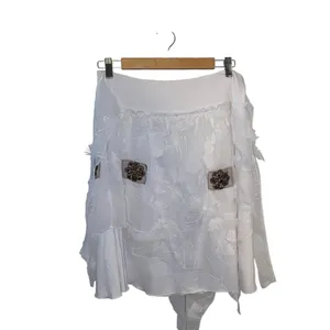 Banana USA Asymmetrical White Sheer Beaded Sequin floral Skirt Boho Fairy core thumbnail 10