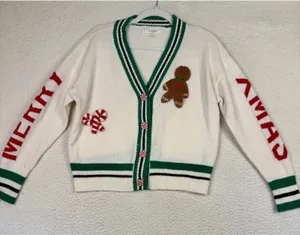 Knit Sweater Womens M Cropped Cardigan Ugly Christmas Party Holiday Candy Canes thumbnail 1