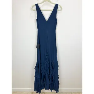 Lulus Alorna Dark Navy Sleeveless Ruffled Maxi Dress Formal Chiffon XS NWT thumbnail 9