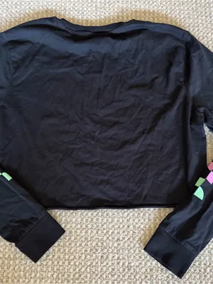 Vans Off The Wall Crop Top Long Sleeve Shirt Black Small Multi-Color Check NEW thumbnail 6