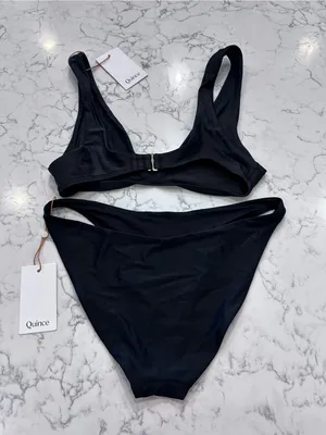 NWT Quince Black Italian Plunge Bikini Top & Low Rise Bottom Set Size Small thumbnail 2