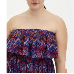 Torrid Colorful Chevron Smocked Strapless‎ Off Shoulder Maxi Dress Size 1X thumbnail 2