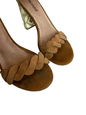 Jeffrey Campbell LIndsay Sandals Suede Camel Block Heel Retro Size 7 Women's thumbnail 7