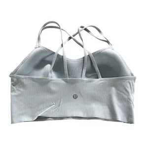 Lululemon Cloud Bra Long Line Ribbed Light‎ Gray Blue C/D Cup Size 8/10 thumbnail 3