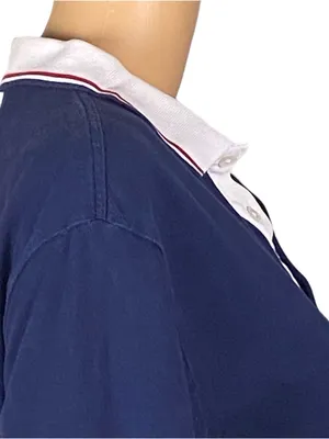 POLO Ralph Lauren navy blue Polo shirt w/large red Polo logo & white trim Medium thumbnail 7