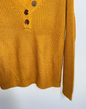 Maurices Highland Henley Sweater Solid Mustard Yellow V-neck Knit thumbnail 4