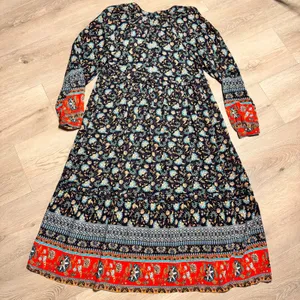 Umgee Floral Maxi Dress Boho V Neck‎ Long Sleeve Print Women Size Small thumbnail 3