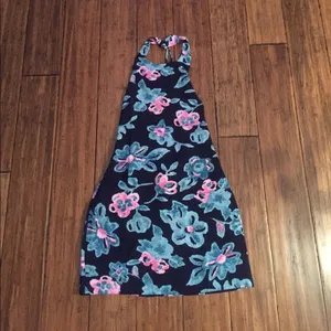 Floral Navy Halter Dress Open Back Criss Cross Mini Lined Party Dress thumbnail 6