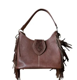 Montana West Trinity Ranch Concealed Carry Fringe Rivets Shoulder Bag Brown thumbnail 1
