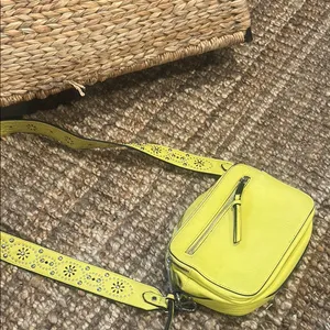 Free People Yellow Silver Faux Leather Floral Grommet Bag thumbnail 2