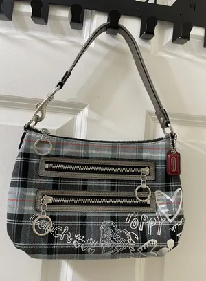 Rare Coach Poppy Tartan silver Plaid shoulder Bag limited edition thumbnail 1