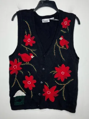 Capacity cardinals sweater vest black red women's‎ size large winter holiday thumbnail 1