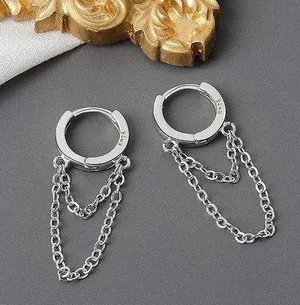 925 Silver Plated Tassel Chain Dangle Drop Earrings for Women thumbnail 1