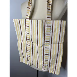 Sézane et Octobre Editions Cotton Tote Bag Tall Brick Stripe Print Yellow Brown thumbnail 3