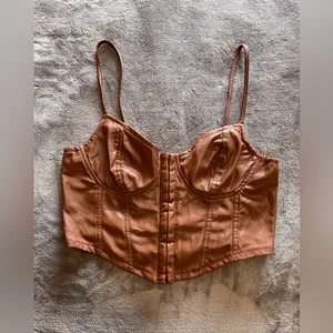 IRIS Vegan Brown Leather Vintage Corset Crop Tank Top Women’s Sz L EUC thumbnail 5
