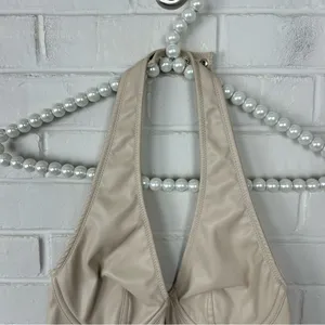 Urban Outfitters Out From Under Cream Faux Leather Halter Corset Top Size M thumbnail 4