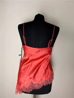 Satin Lace-Trim Camisole Tank in Coral NWT thumbnail 4