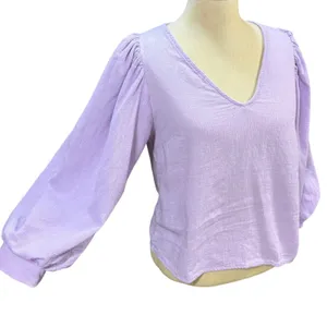A New Day S V-Neck Puff Sleeve Gauze Blouse Lavender Pastel Boho Spring Feminine thumbnail 1