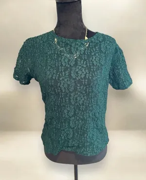 Victoria‎ Secret vintage lace hunter green sheer top large thumbnail 1