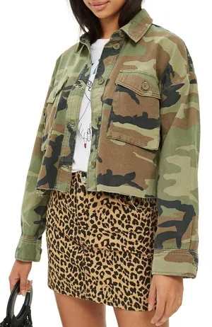 Topshop Distressed Hem Camo Jacket thumbnail 1